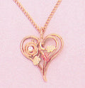 Solid 10kt Three Tone, Heart and Leaves With Natural Diamond Accent, Red and Green Leaves, Includes 18" Chain, 641-912/644-912