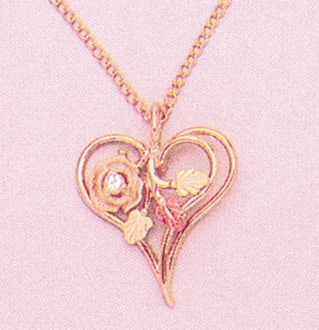 Solid 10kt Three Tone, Heart and Leaves With Natural Diamond Accent, Red and Green Leaves, Includes 18" Chain, 641-912/644-912