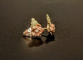 Solid 10kt Three Tone, Rose Two Leaf Stud Earrings (1 Set), Red and Green Leaves, 642-463
