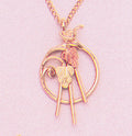 Solid 10kt Three Tone, Swirl with Two Leaves Pendant, Red and Green Leaves, Includes 18" Chain, 641-913/644-913
