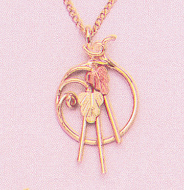 Solid 10kt Three Tone, Swirl with Two Leaves Pendant, Red and Green Leaves, Includes 18" Chain, 641-913/644-913