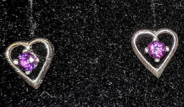 Solid Sterling Silver Natural (Genuine) Sapphire, Ruby, Emerald and More Heart Stud Earrings, Petite Earrings, Birthstone earrings