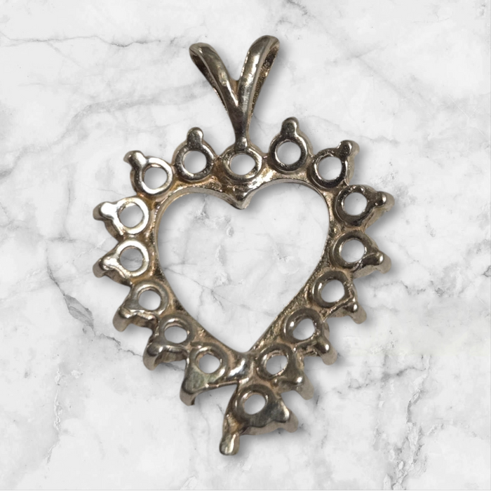 Solid Sterling Silver or 14k Gold 16 Stone Fancy Heart Pendant Setting, 2.25mm Round, New, Made in USA 161-244/141-244