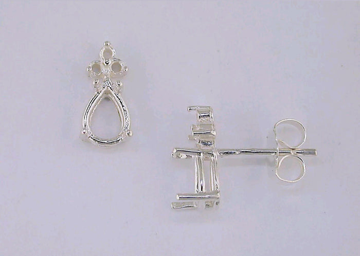 Solid Sterling Silver or 14kt Gold 1 Set (2 pieces) 7x5  Pear Earrings With Tri-Accents Setting, 162-063/142-063