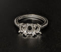 Solid Sterling Silver or 14kt Gold 6x4-10x8 Oval w/ Oval Accents blank Pre-Notched Ring setting Size  8 163-551/143-551