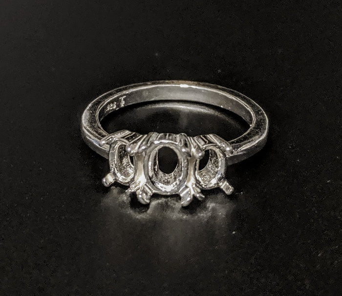Solid Sterling Silver or 14kt Gold 6x4-10x8 Oval w/ Oval Accents blank Pre-Notched Ring setting Size  8 163-551/143-551