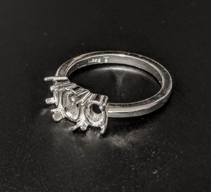 Solid Sterling Silver or 14kt Gold 6x4-10x8 Oval w/ Oval Accents blank Pre-Notched Ring setting Size  8 163-551/143-551