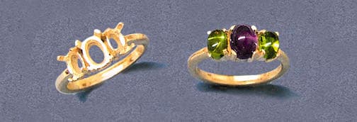 Solid Sterling Silver or 14kt Gold 6x4-10x8 Oval w/ Oval Accents blank Pre-Notched Ring setting Size  8 163-551/143-551