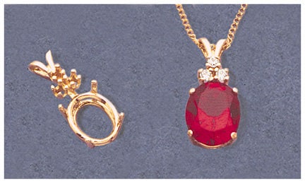 Solid Sterling Silver or 14kt Gold 6x4-18X13mm Oval Pendant Setting with 3 Accent, New, Made in USA 161-053/141-053