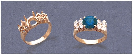 Solid Sterling Silver or 14kt Gold 8mm Round Pyramid Accented Pre-Notched Blank Ring Size 7 setting 163-435/143-435