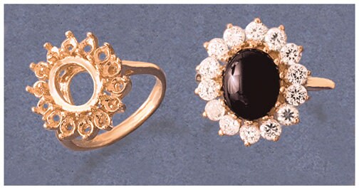 Solid Sterling Silver or 14kt Gold 8x6-10x8 Oval Cluster blank Pre-Notched Ring setting Size  7  163-556/143-556