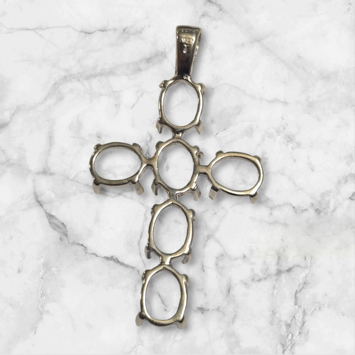 Solid Sterling Silver or 14kt Gold Multi Stone Oval Cab (Cabochon) Cross Pendant Setting, New, Made in USA 161-764/141-764