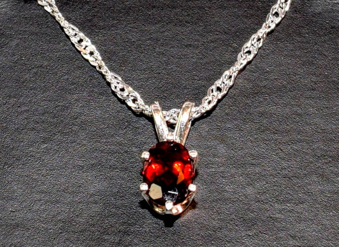 Solid Sterling Silver or 14kt White, Yellow, or Rose Gold Natural Blood Red Garnet Pendant with Chain, 7x5-9x7 Oval Cut, Custom Made