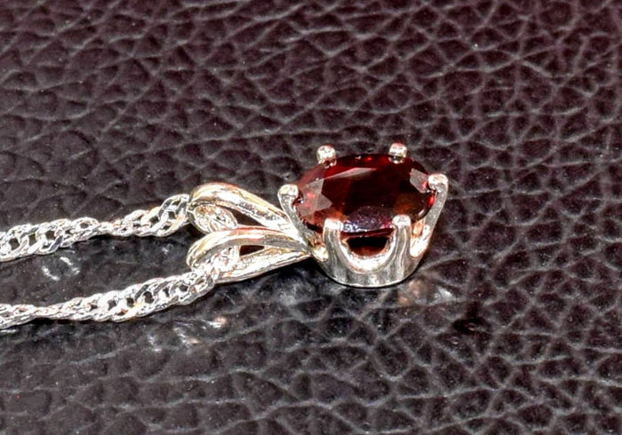 Solid Sterling Silver or 14kt White, Yellow, or Rose Gold Natural Blood Red Garnet Pendant with Chain, 7x5-9x7 Oval Cut, Custom Made
