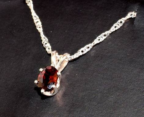Solid Sterling Silver or 14kt White, Yellow, or Rose Gold Natural Blood Red Garnet Pendant with Chain, 7x5-9x7 Oval Cut, Custom Made