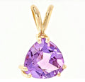 Solid Sterling Silver or Gold Natural Amethyst Pendant with Chain, 4mm, 5mm, 6mm or 7mm Trillion Cut, Dangle Pendant, Custom Made 141-080