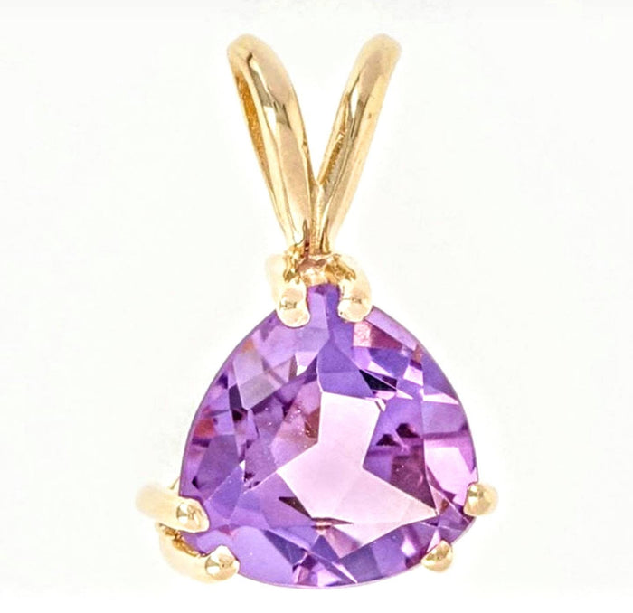 Solid Sterling Silver or Gold Natural Amethyst Pendant with Chain, 4mm, 5mm, 6mm or 7mm Trillion Cut, Dangle Pendant, Custom Made 141-080