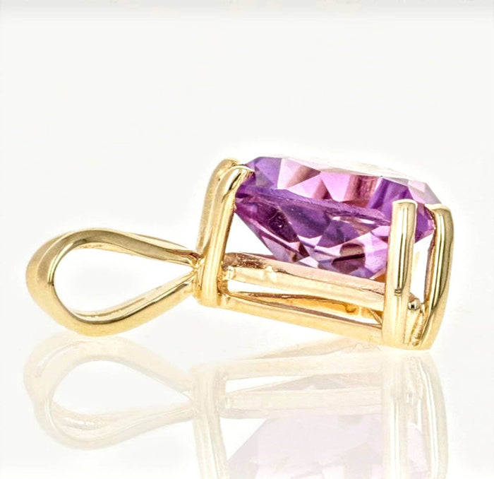 Solid Sterling Silver or Gold Natural Amethyst Pendant with Chain, 4mm, 5mm, 6mm or 7mm Trillion Cut, Dangle Pendant, Custom Made 141-080