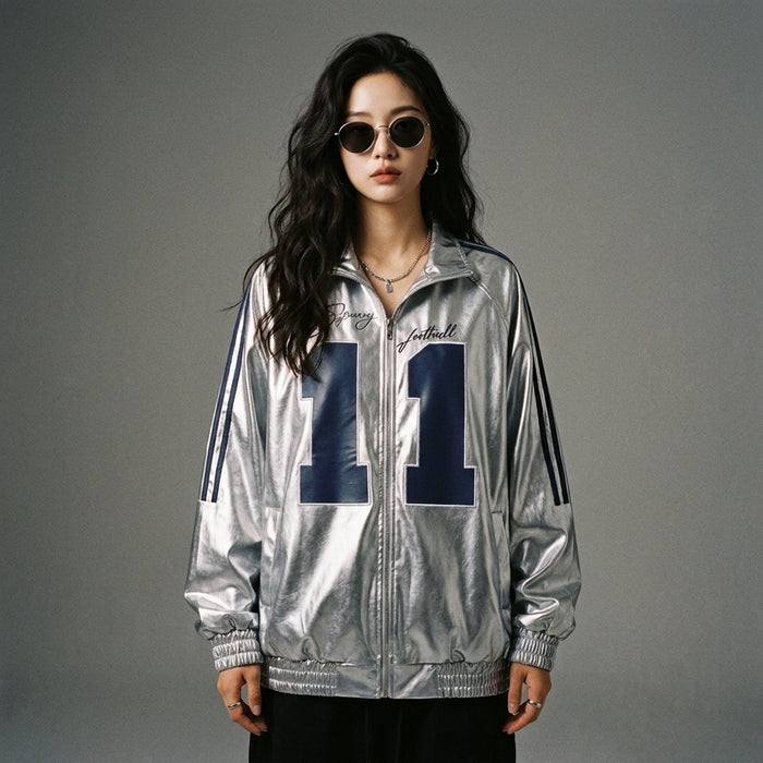 Veste baseball rétro style campus bleu et rose - Koreanxwear - Taille S