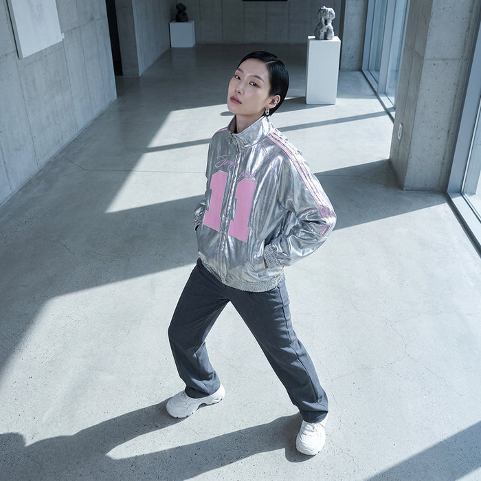 Veste baseball rétro style campus bleu et rose - Koreanxwear