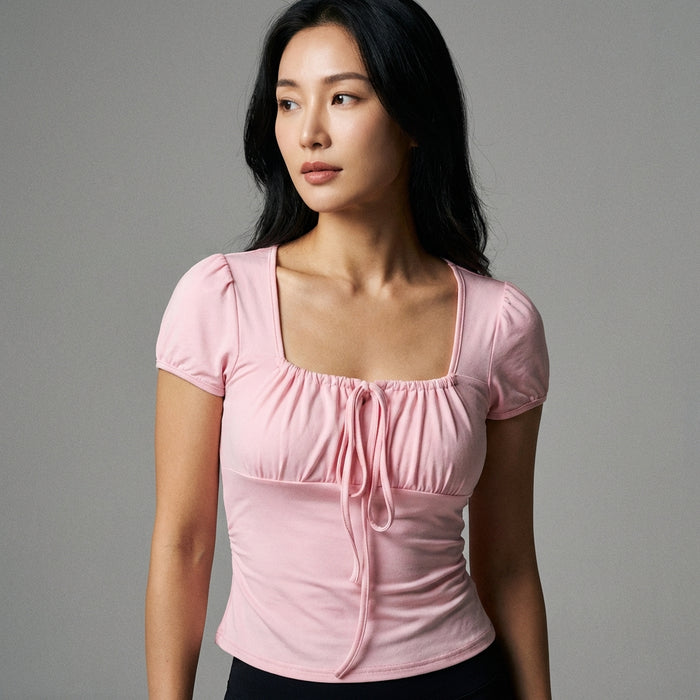 T-shirt rose slim fit col carré - Mode K-fashion femme