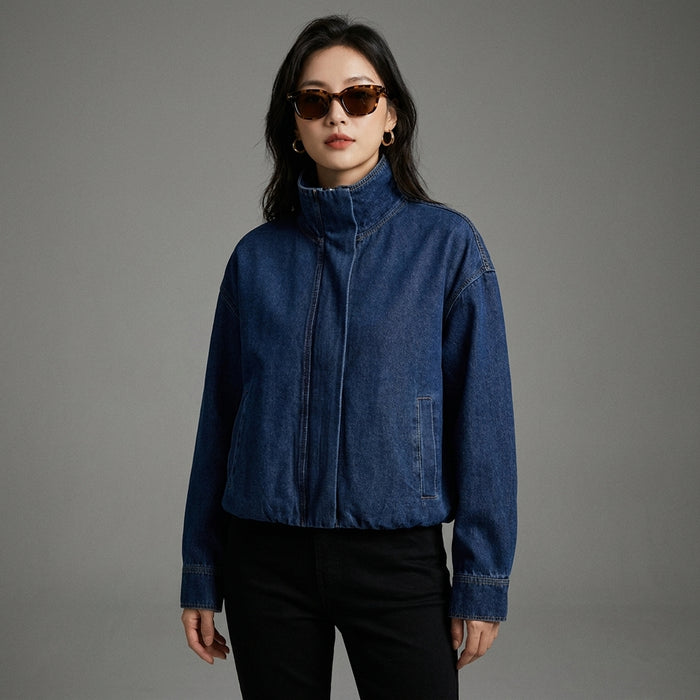 Veste en jean bleu col montant femme - Koreanxwear - Taille S