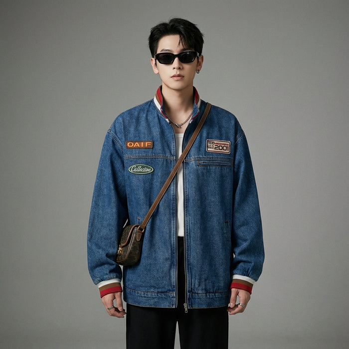 Veste en jean col montant unisexe, mode streetwear coréenne - Taille M