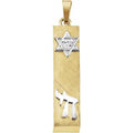 Sterling Silver, 14kt Yellow/White Solid Gold, 28x6 mm Mezuzah Pendant. Solid Gold