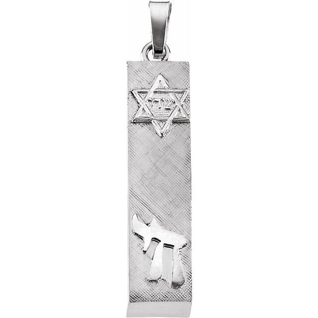 Sterling Silver, 14kt Yellow/White Solid Gold, 28x6 mm Mezuzah Pendant. Solid Gold