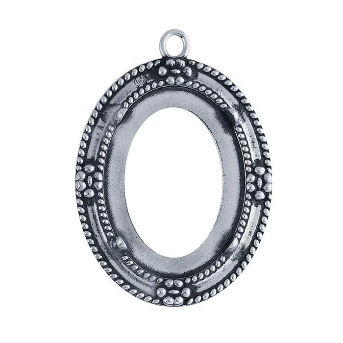 Sterling Silver 30 x 22 Oval Floral Cameo or Cabochon Pendant Mounting, 4-Prong, Oval Cab (Cabochon) Pendant Setting 687219