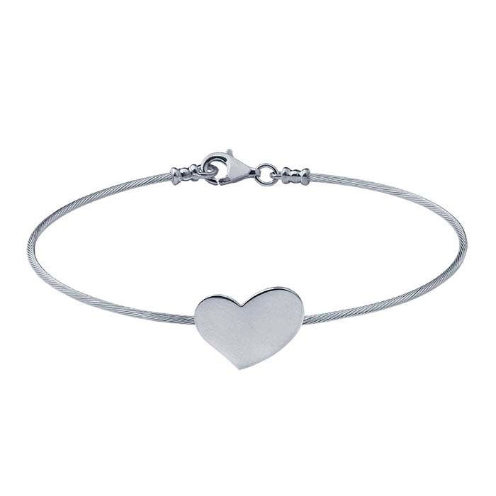 Sterling Silver Cable Wire Bracelet with Heart Plaque, Engraving, DYI Jewelry, Custom Made, 617334