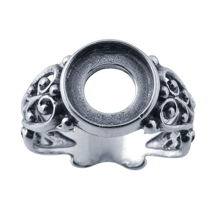 Sterling Silver Filigree 10mm Round Cabochon Ring Mounting, blank Cab (Cabochon) setting Size 7 to 8