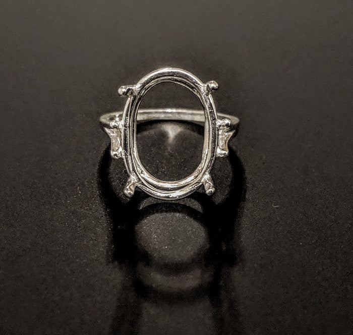 Sterling Silver or 14k Gold 7X5-20X15 Oval blank Four Prong Ring shank setting Size 6, 7, or 8 163-498/143-498