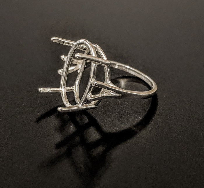 Sterling Silver or 14k Gold 7X5-20X15 Oval blank Four Prong Ring shank setting Size 6, 7, or 8 163-498/143-498