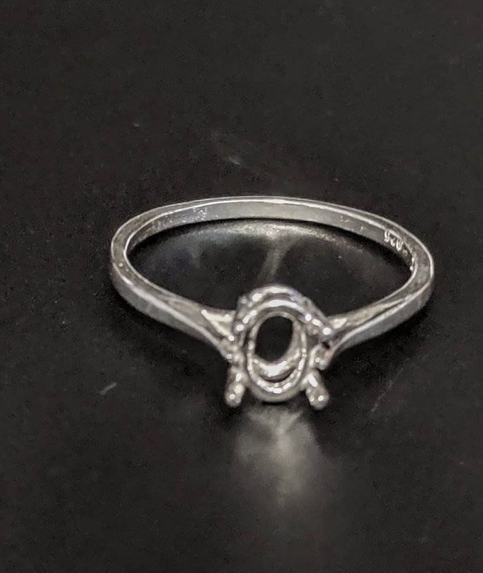 Sterling Silver or 14k Gold 7X5-20X15 Oval blank Four Prong Ring shank setting Size 6, 7, or 8 163-498/143-498