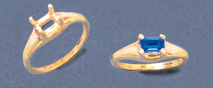 Sterling Silver or Solid 14kt Gold 6x4 Emerald Cut Dome Pre-Notched Blank Ring Size 7 setting 163-529/143-529