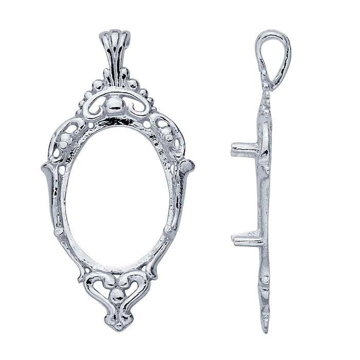 Sterling Silver Oval Victorian Cameo/Cabochon Pendant Mounting, 18x13-40x30mm Oval Cab (Cabochon) Pendant Setting