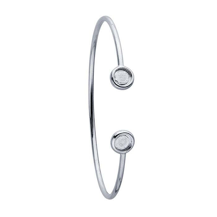 Sterling Silver Rhodium-Plated 6-10mm Round Cabochon Flex Tube Bracelet Mounting, Blank Mounting, DYI Jewelry, Custom Made