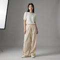 Pantalon droit taille moyenne ample bleu ou abricot - Koreanxwear - Taille S