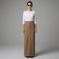 Jupe longue droite en laine marron taille haute - Mode Coréenne Hiver - Taille S