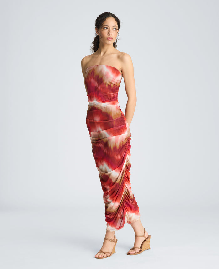 Strapless Ruched Midi Dress