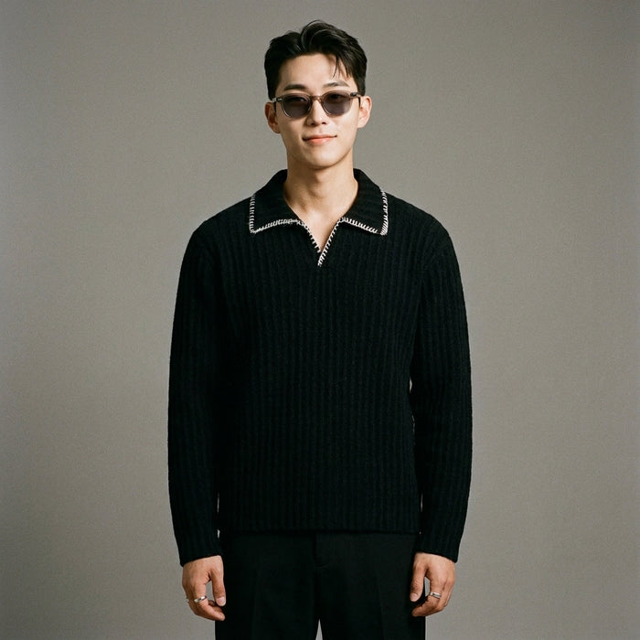 Pull col rabattu coupe ample streetwear homme - Koreanxwear - Taille M
