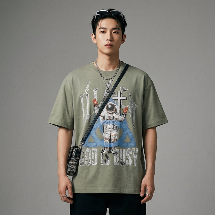 T-Shirt homme imprimé streetwear noir et vert - Koreanxwear - Taille M