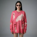 Pull streetwear tie-dye rose et noir, col rond, manches longues - Koreanxwear - Taille M