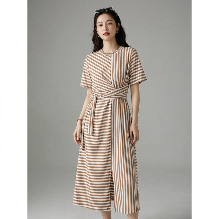 Robe mi-longue rayée noire et blanche K-fashion - Koreanxwear - Taille As Shown