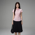 Chemisier rose rayé cintrée femme K-fashion - Koreanxwear - Taille S