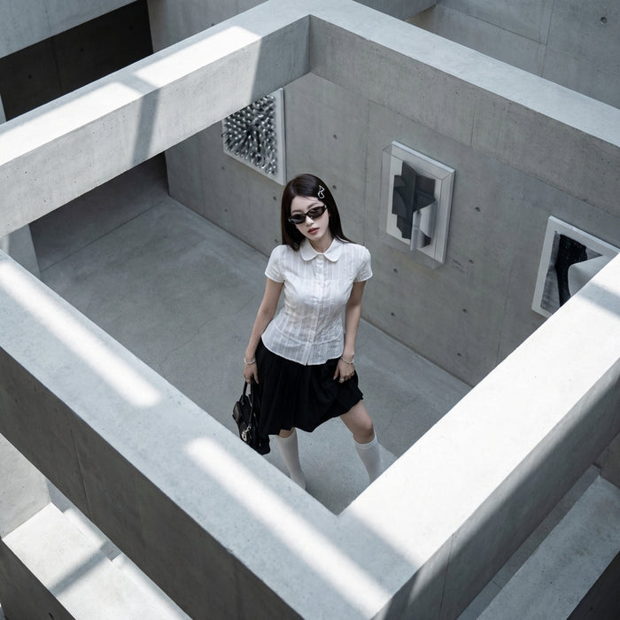 Chemisier rose rayé cintrée femme K-fashion - Koreanxwear