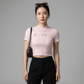 T-shirt court rayé rose et blanc col montant - K-fashion femme - Taille S