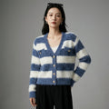 Cardigan tricoté rayé col V, mode coréenne, femme - Taille One Size