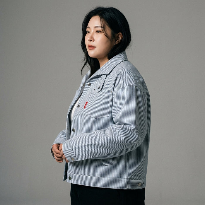 Veste rayée unisexe bleue à col cranté - K-fashion Streetwear - Taille XXL - Grande Taille